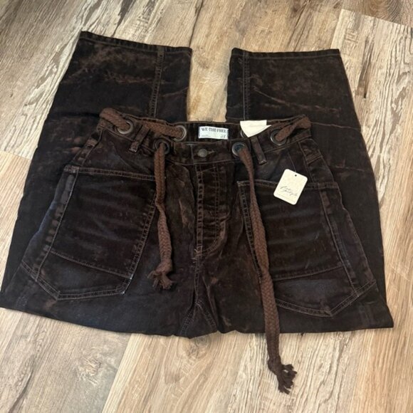 We the Free moxie flocked pull on barrel jeans with rope belt in dark brown • 28 - Picture 5 of 8